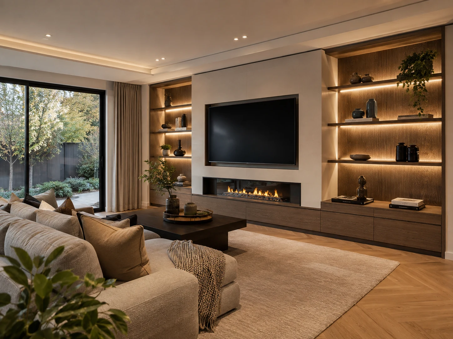 Living room inspiration with bespoke media wall and fireplace
